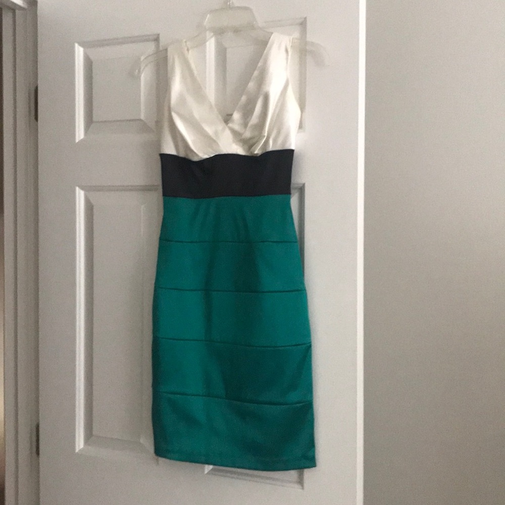 White, black, and green dress